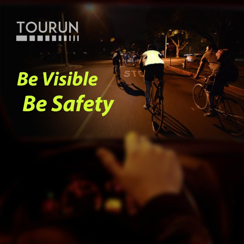 TOURUN سترة جري عاكسة TOURUN مع جيب للنساء والرجال والأطفال، أشرطة سترة عاكسة للسلامة للدراجات الهوائية والمشي والجري في الليل - Image 3